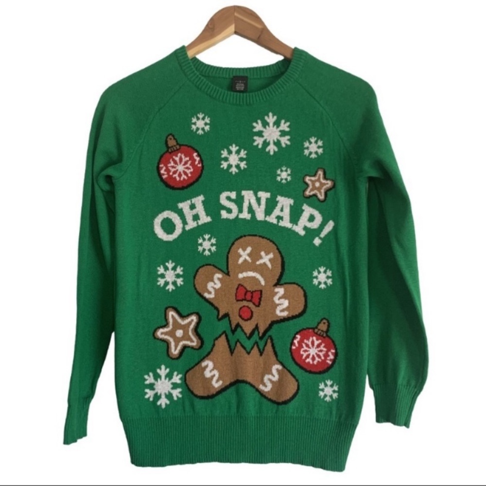Women’s Holiday Christmas Ugly Sweater Size Small Green Gingerbread Man